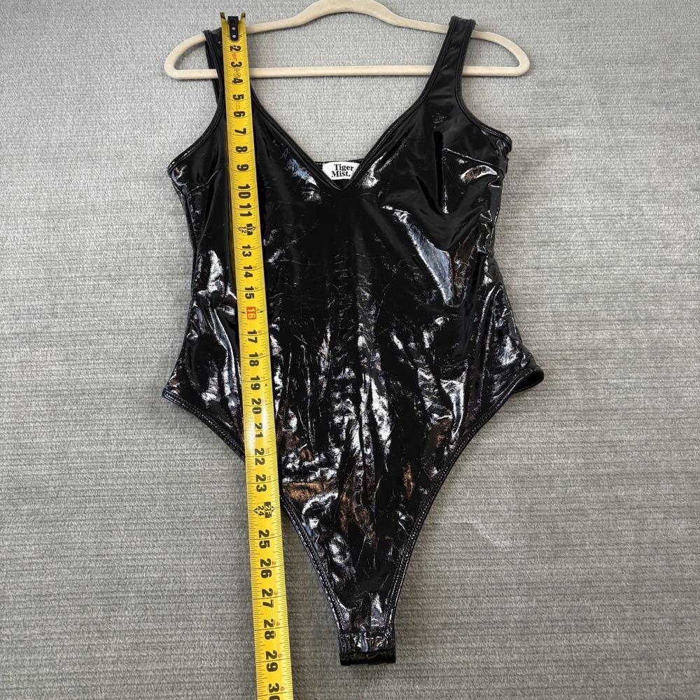 Tiger Mist Kyra Bodysuit Women M Black Faux Leather Shiny Rave Party Whimsigoth - Picture 5 of 8